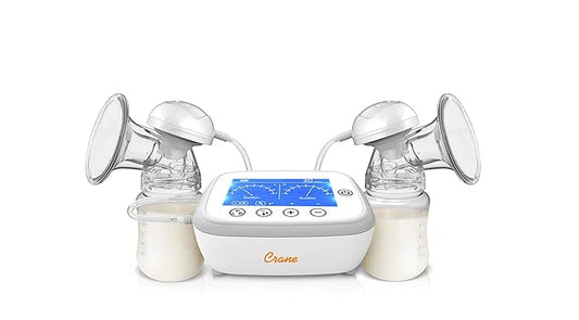 Crane Deluxe Double Electric Cordless Rechargeable Breast Pump, Portable, Closed System, Overflow Protection