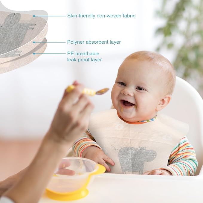 Shinymoon 100 Pcs Disposable Baby Bibs Individual Wrapped Travel Bibs Waterproof Food Catcher for Toddlers Girls Boys Feeding