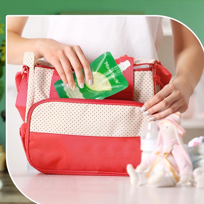 Maxcheck 53 Pcs Refillable Baby Food Pouches Food Maker Set Include 50 Pcs Portable Fruit Puree Pouch Storage Bags, Baby Food Maker, Pen and Brush for Babies Kids Toddlers