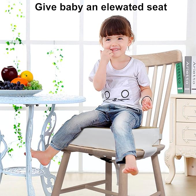 Toddler Booster Seat for Table, Waterproof PU Washable Thick Seat with 2 Adjustable Straps Safety Buckle