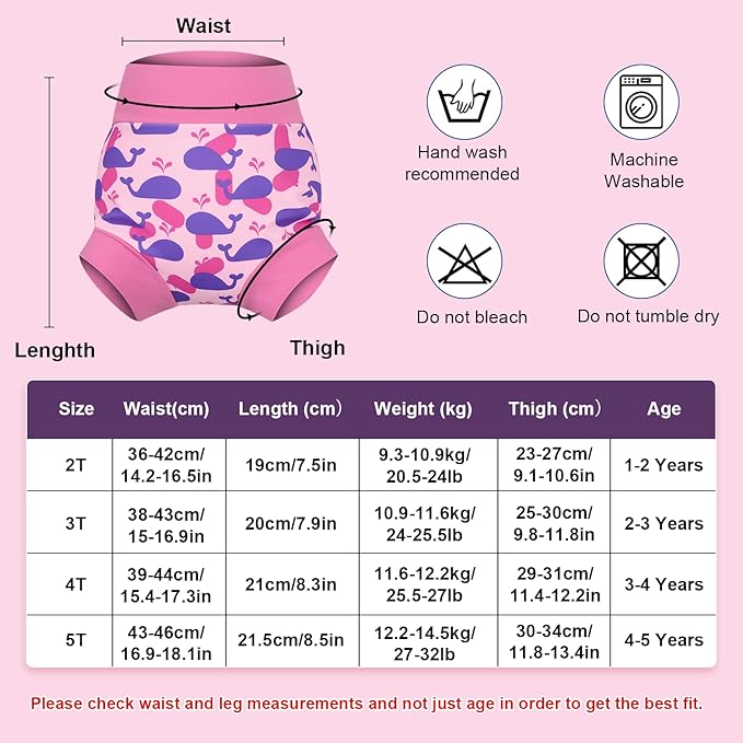 MOEMOE Baby Reusable Swim Diapers 3Pcs Comfortable Waterproof Baby Swim Diapers for Girls Swim Lesson 5T
