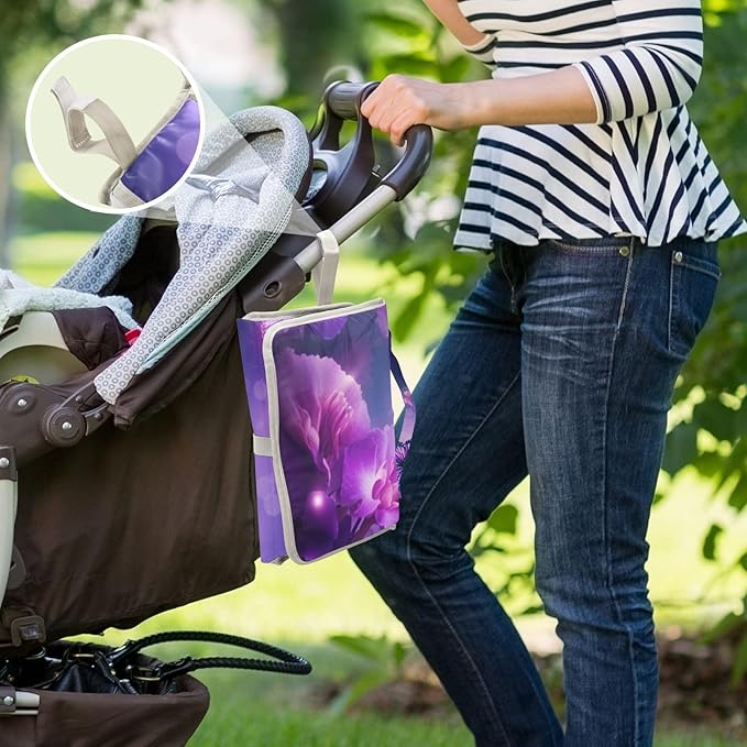 Portable Changing Pad for Baby - Purple Butterfly Waterproof Diaper Changing Mat Travel Changing Pad with Built-in Pillow - Shower Gift for Baby