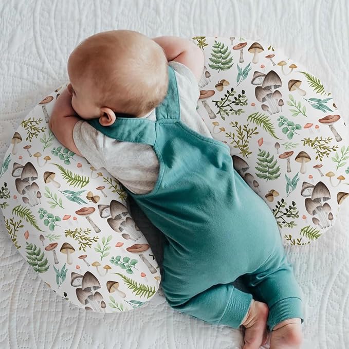 Vintage Mushroom Baby Nursing Pillow Covers for Boy Girl Retro Mushrooms Green Leaves Nursery Pillowcase for Breastfeeding Pillows Magical Plant Soft Stretchy Slipcovers for Newborn Infant