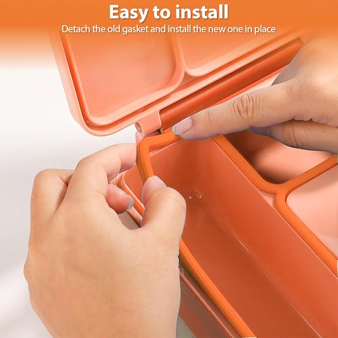 4 Pack Lid Seal Gasket for OmieBox, Leak-Proof Food Safe Silicone Replacement for Omie Lunch Box Accessories, Dishwasher Safe (Orange)