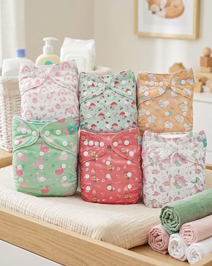 ALVABABY Baby Cloth Diapers 6 Pack with 12 Inserts Cloth Diaper Covers Adjustable Washable Reusable for Baby Girls and Boys 6DM139A