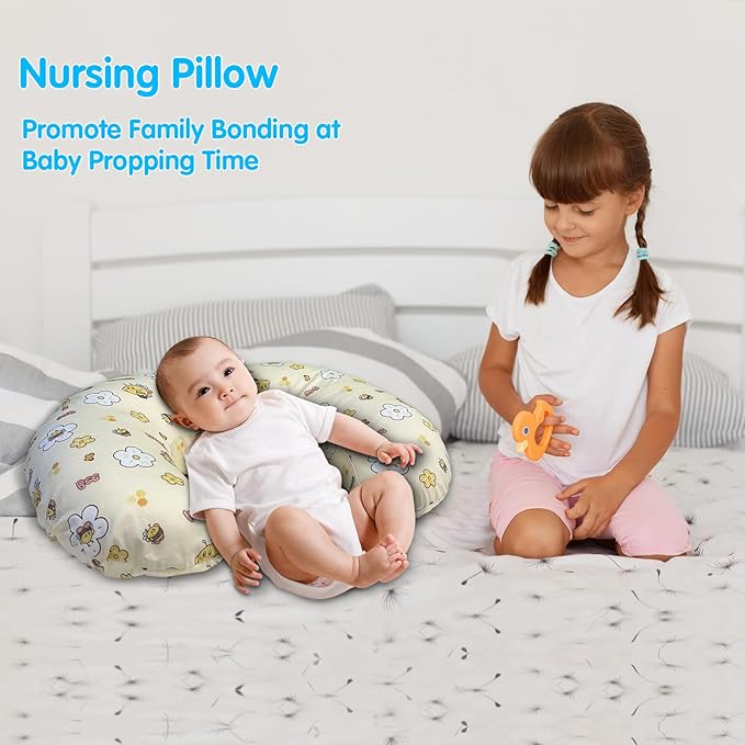 x-vesolje Nursing Pillow, Breastfeeding Pillow with Removable Cover, Ergonomic Breast Feeding Pillow, Baby Feeding Support Pillow for Mom Easier Breastfeeding- Original Size/Honey Bee