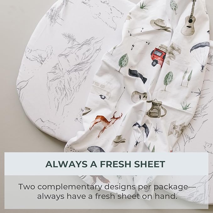 Pobibaby - 2 Pack Premium Bassinet Sheets for Standard Bassinets - Ultra-Soft Cotton Blend, Stylish Woodland Pattern, Safe and Snug for Baby (Explore)