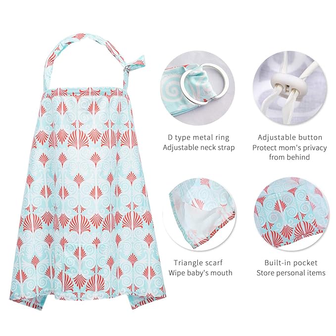 SONARIN Stylish Premium Breastfeeding Nursing Covers,Flower Pattern,with Storage Bag & Towel Corners,4 in 1 Multifunction,Nursing Scarf,Breathable & Lightweight(Blue)