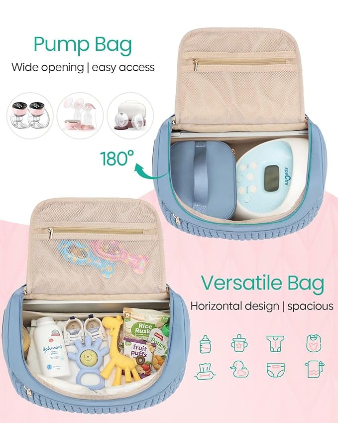 Qualyphant Breast Pump Bag for Spectra S1/S2 & Medela – Insulated Cooler Bag, 13" Laptop Sleeve, Diaper Bags Backpack – Lightweight, Water-resistant & Stylish for Work, Travel, Blue