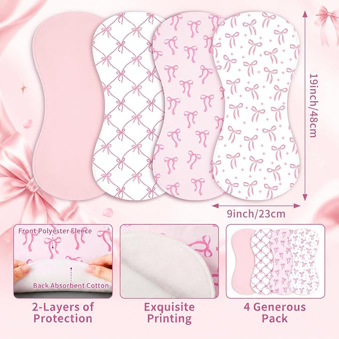 Boao 4 Pcs Mallard Duck Baby Burp Cloths Duck Hunting Soft Plush Newborn Spit up Rags Mallard Burp Cotton Cloths Rag for Boy Girl Newborn Infant Gifts Nursery Decor 20.87 x 9.84 Inches (Bow,Pink)