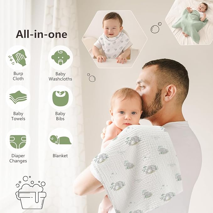 Susurration Muslin Burp Cloths 24x24 Inches Ultra Soft 100% Cotton, 4 or 7 Pack Baby Washcloths for Newborn, Absorbent Burp Rags & Swaddle Blankets