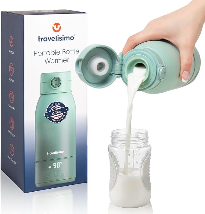 TRAVELISIMO Portable Bottle Warmer for Travel, Dual Heating Modes, Water & Breast Milk Warmer for Baby, Baby Bottle Warmer, Fast Heating & Long Battery Life, Large Capacity, Calentador de Biberones