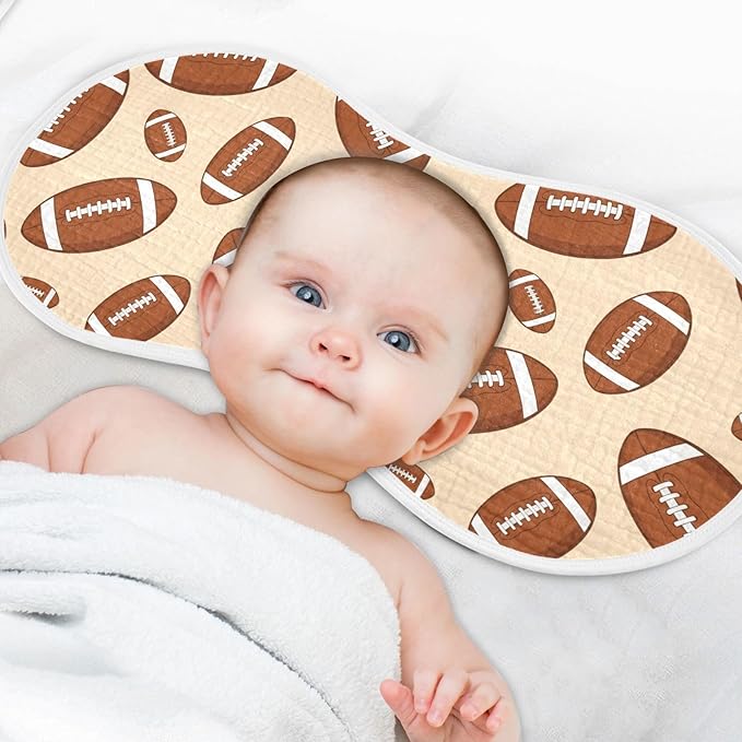 2 Pack Muslin Burp Cloths Sports Football Khaki Print Cotton Baby Burp Cloths Absorbent Soft Burping Cloth Washcloths for Newborn Babies 22x11 Inch