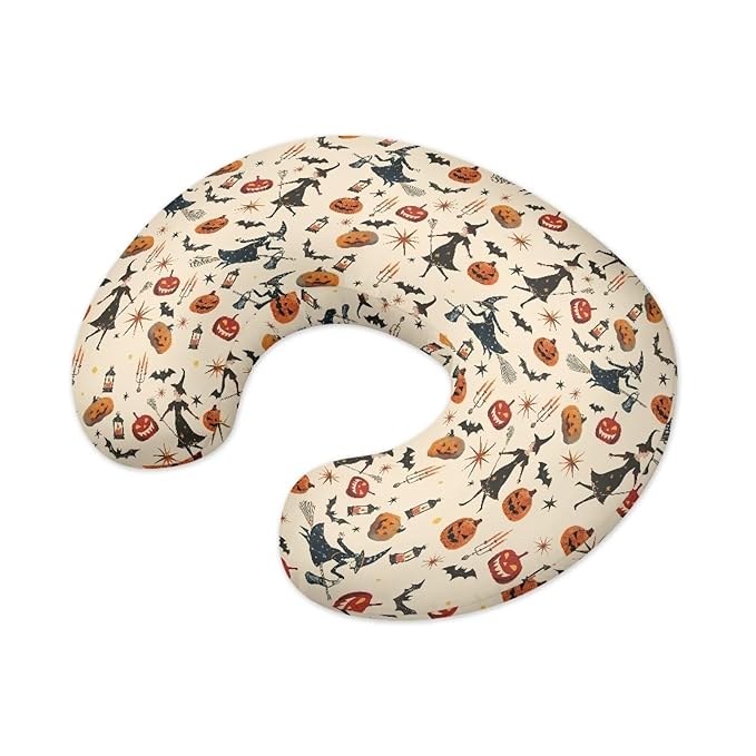Witch Jack-O'-Lantern Baby Nursing Pillow Cover for Breastfeeding Moms, Breathable Neutral Halloween Breastfeeding Pillow Cover for Bottle Feeding (22"x18"x6")