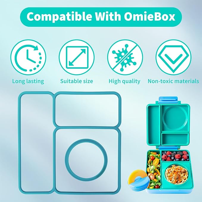 6 Pack Replacement Seal Gaskets Compatible with OmieBox Bento Box Lid, Silicone Lid Seal Gasket for OmieBox, Leak-Proof Seal Ring Accessory, Keep Freshness, BPA-Free Kids Lunch Box Replacement Parts