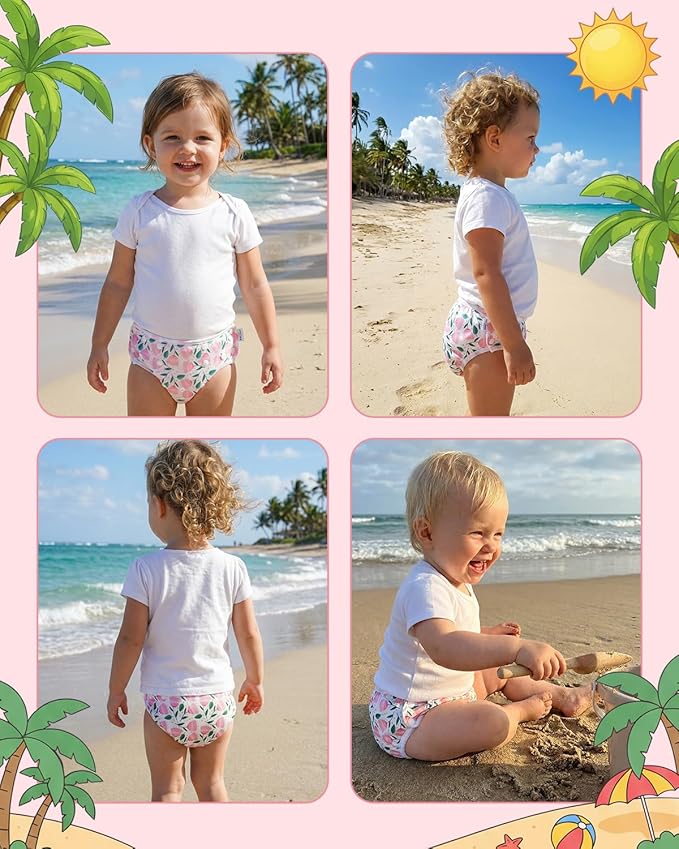 Babygoal Swim Diapers 3 Pack for 8 Months-3 Years Infant and Toddler Girl, Reusable Adjustable Washable for Baby Swimming Lessons 3ZSD42-B