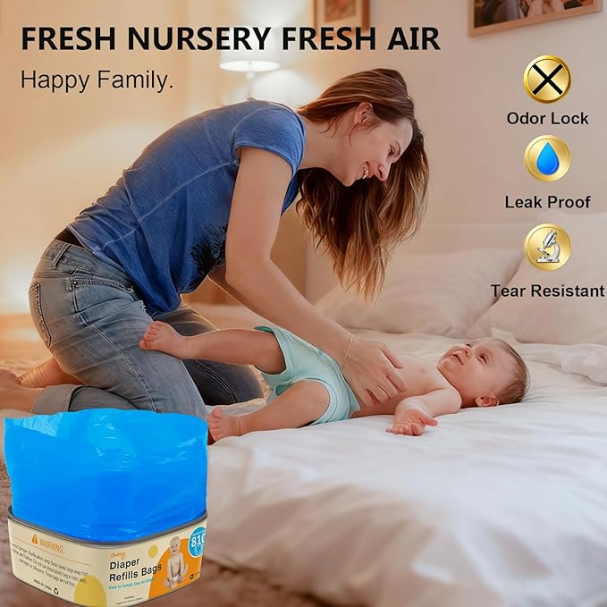 Jumbo Square Diaper Bags Refill Compatible with Diaper Genie Classic/Compact/Select Pails, Holds up to 810 Newborn-Sized Diapers, Odor Control & Durable Disposal Refill, Plant Scented, Pack of 4