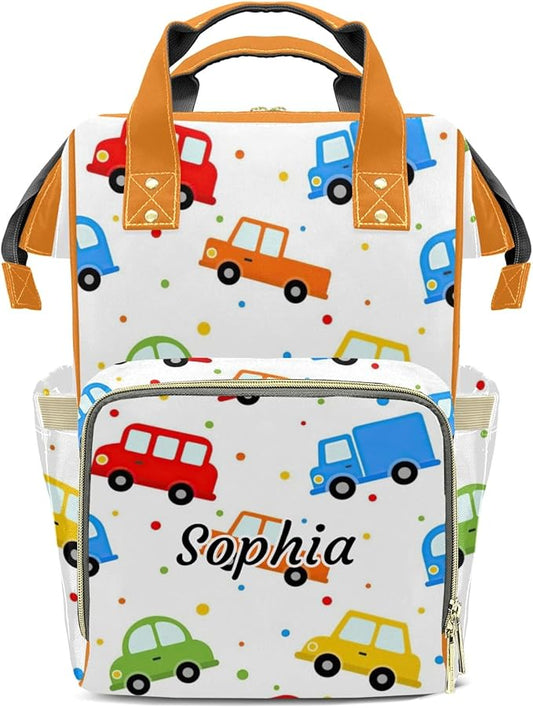 Cute Trucks Cars Vehicles Diaper Bag Backpack Multifunction Bags with Changing Pad Unisex Stylish Travel Back Pack Nappy Custom Bag for Moms Dads