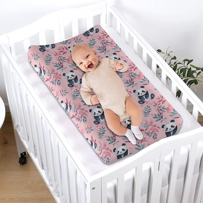 Panda Changing Pad Cover Waterproof Soft Diaper Changing Mat Cover for Baby Stretchy Lightweight Universal Tray Table Mat Fit 32"x16" Contoured Pad
