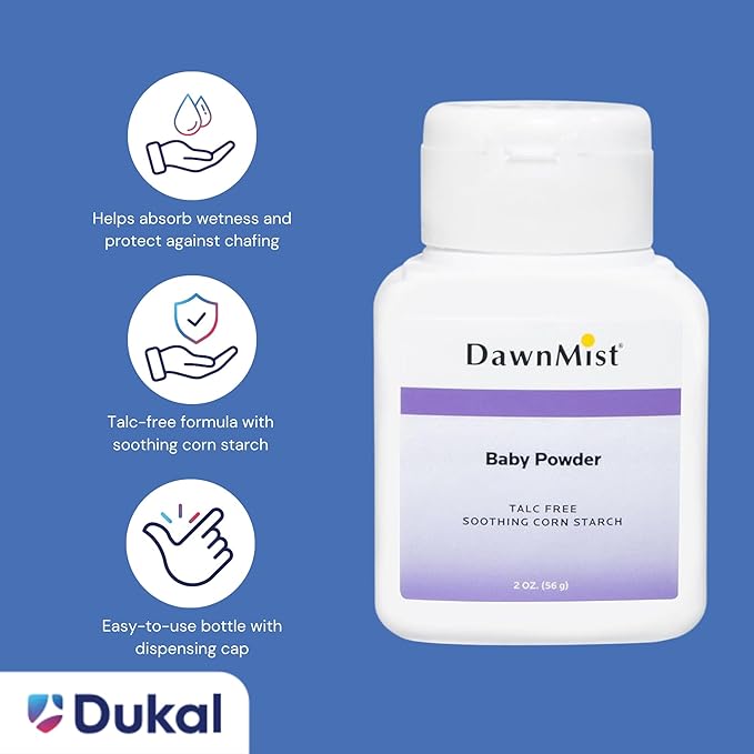 Dukal Dawn Mist Baby Powder, Cornstarch, 2 oz. (Pack of 96)