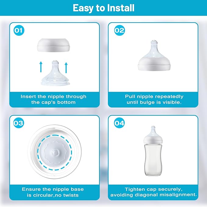 Silicone Baby Nipple for Dr Brown's Natural Flow Level 1 Wide Neck Baby Bottles, Soft Bottle Nipples for Baby 0m+, Slow Flow, 4 Count