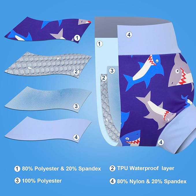 MOEMOE Baby Reusable Swim Diapers 3Pcs Comfortable Waterproof Baby Swim Diapers for Boys Swim Lesson 2T