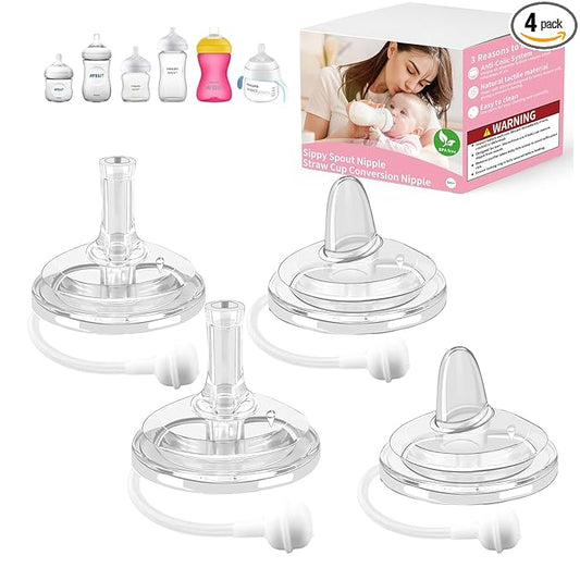 2+2 Sippy Nipple Compatible with Philips Avent Natural Baby Bottles,Straw Cup Nipple, Soft 100% Silicone Sippy Cup Nipple,Variable Flow,BPA-Free,6m+ (Sippy + Straw Nipple)