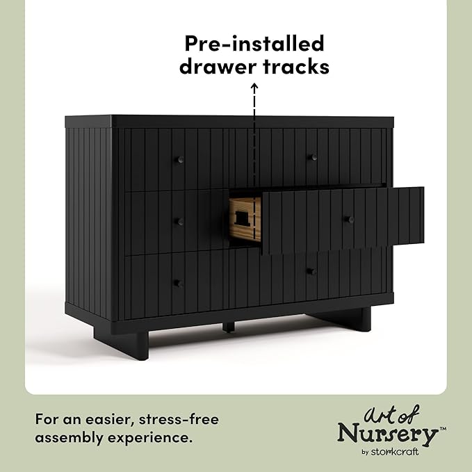 Storkcraft Kyoto 6 Drawer Dresser (Black) - GREENGUARD Gold Certified, Sturdy Wood Dresser for Nursery & Kids' Bedroom, Safety Interlocking Drawer System, and Easy Assembly with Pre-Installed Tracks
