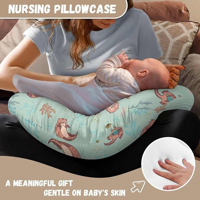 Starfish Otter Baby Breastfeeding Pillow Slipcover for Boys & Girls Soft Comfortable Nursing Pillow Support Cover with Hidden Zipper for Home Nursery Room Sofa Decor