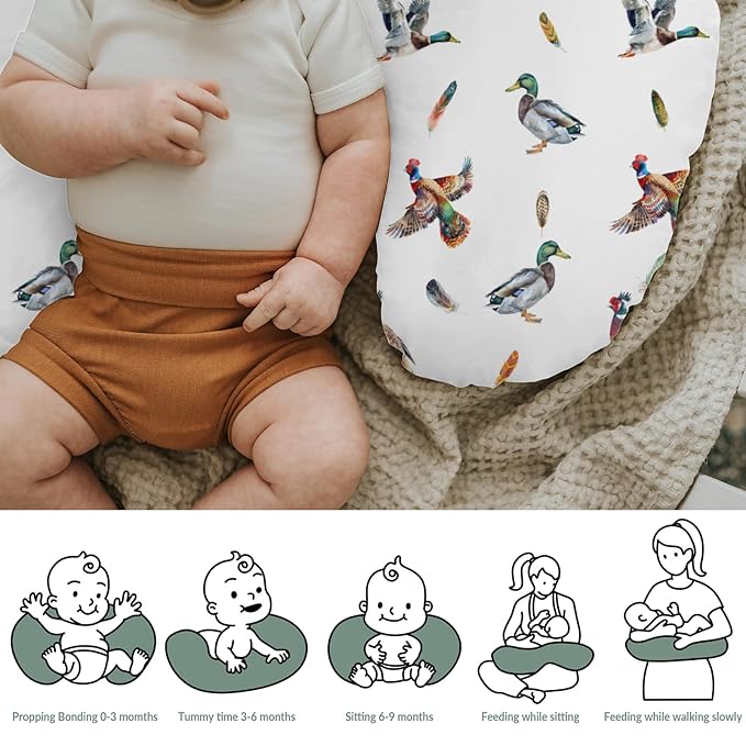Country Mallard Duck Pheasant Baby Nursing Pillow Covers for Boy Girl Western Hunting Animals Nursery Pillowcase for Breastfeeding Pillows Wildlife Birds Soft Stretchy Slipcovers for Newborn Infant