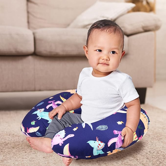 Dinosaur Nursing Pillow Cover Set Baby Boys & Girls, 2Pack Twins Breastfeeding Pillow Slipcover Cushion Cover, Soft Fabric Fits Snug On Infant,Fits for Nursing Pillow Newborn (Pillow Not Included)