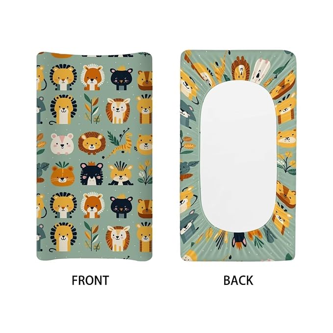 Jungle Animals Diaper Changing Pad Covers for Baby Boys Girl Lion Tiger Giraffe Changing Mat Cover Infant Newborn Changing Table Sheet Fitted 32”x16” Changing Pad Covers