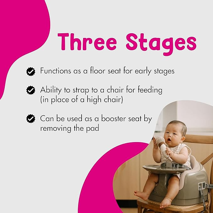 Bumbo 3-in-1 Multi-Seat for 6 to 36 Months, Travel Baby Feeding & Play Floor Seat, All-in-One Portable Booster with Tray & Toddler High Chair, Breige/White Sand
