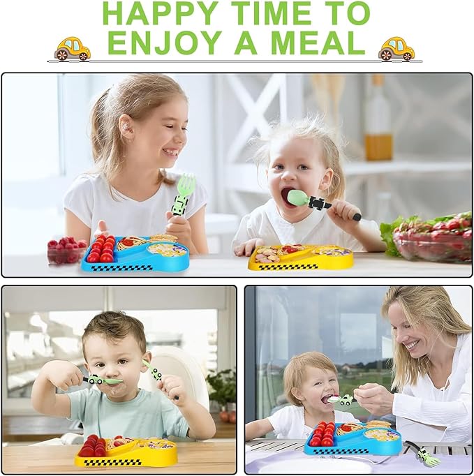 Deinyi Construction Toddler Utensils - Toddler Forks and Spoons - Kids Construction Toys Utensils - Forks and Spoons Silverware Set - Easter Birthday for 1 2 3 4 5 year old, Green