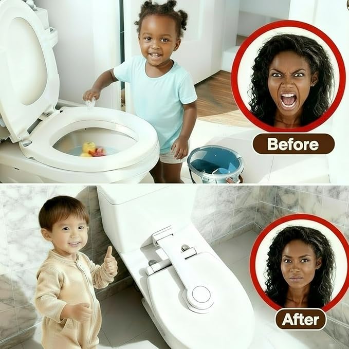 Toilet Locks Baby Proof - Toilet Seat Locks for Toddlers, Strong 3M Adhesive, Easy One-Hand Operation, Child Safety, Fits Most Toilets(3-Pack)