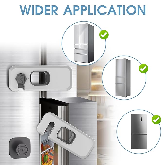 2 Pack Fridge Locks with Self Adhesive, Refrigerator Latch for Kids, Toddlers and Children, Child & Baby Proofing Freezer Door Lock for, Cabinets and Drawers, Oven, Windows