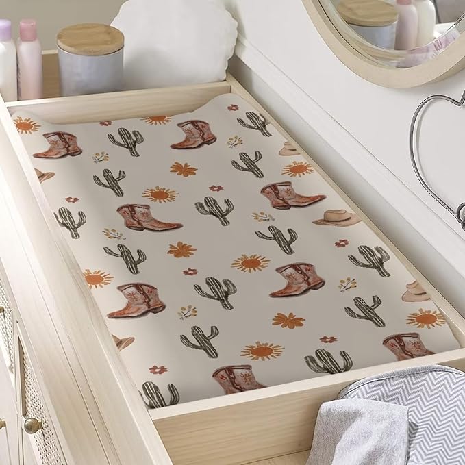 Western Cowboy Changing Table Pad Cover Cactus Diaper Changing Pad Cover White Baby Changing Pad Cover 32''*16'' Diaper Changing Cover