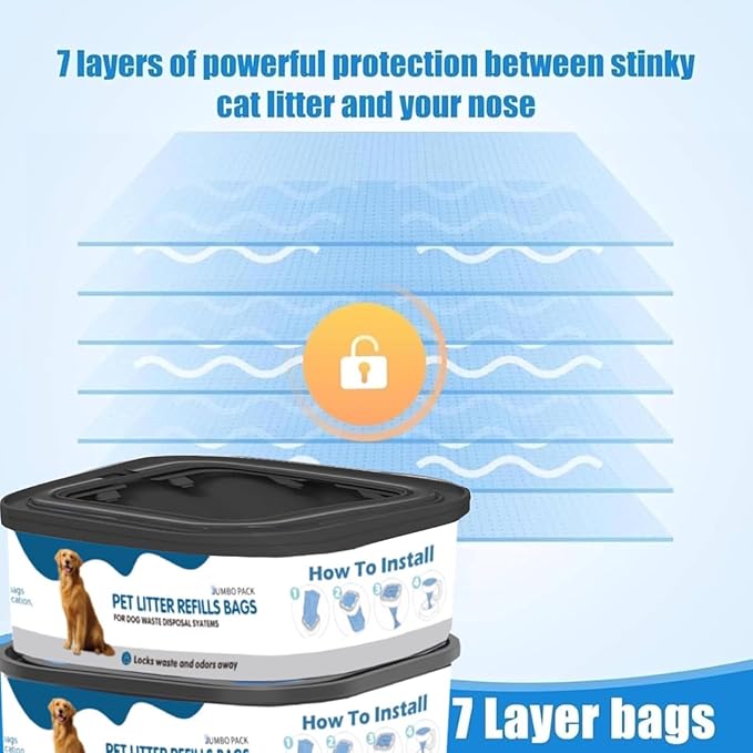 6 Pack Jumbo Square Refills Disposal Bags Refill, 42FT refill Pet Waste Bags Compatible with Pet Dogs Genie Dog Waste Disposal System Pails for Outdoor and Indoor