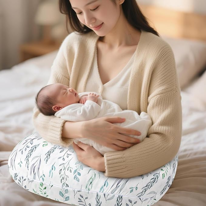 DILIMI Nursing Pillow Cover, Soft Stretchy Nursing Cover for New-Designed Breastfeeding Pillow, Removable Slipover for Baby Boy and Girls, Green Leaf Only Cover