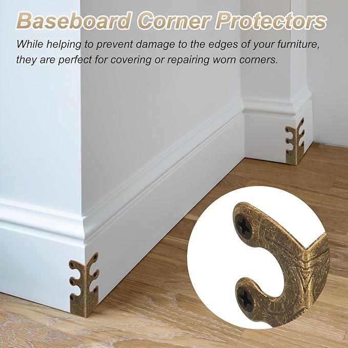 uxcell 15 Pcs Baseboard Corner Protectors, Skirting Board Corner Protector Vintage Metal Edge Cover with Screws for Furniture Table Cabinet Drawer, Bronze