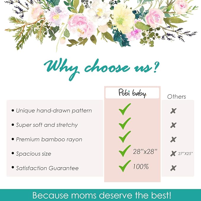 Pobi Baby Premium Multi-Use Cover - Nursing, Car Seat, Shopping Cart, High Chair, and Breastfeeding Cover - Ultra-Soft, Stretchy, and Versatile Floral Scarf for Mom and Baby (Allure)