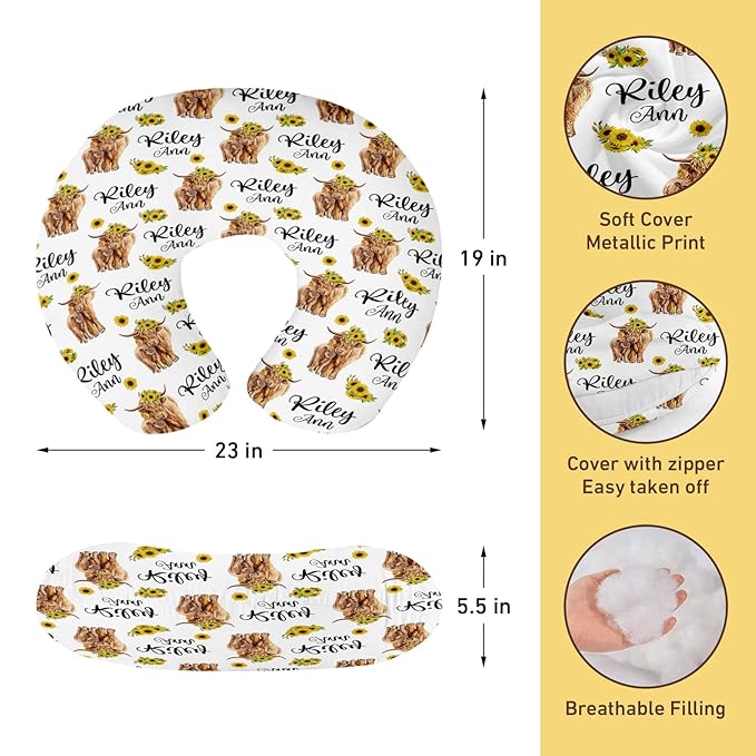 Dyoart Custom Baby Nursing Pillow Cover for Nursing, Highland Cattle Theme Removable Nursing Covers for Breastfeeding Pillows, Ultra Soft Comfortable Slipcover for Newborn Baby Boys and Girls