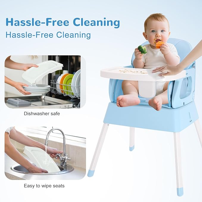 4 in 1 Portable Baby Highchair Convertible High Chair for 6-36 Months Babies and Toddlers, Foldable Carry Small Box, High Chair, Infant Booster Seat, Dining Chair, Easy to Carry and Store (Blue)