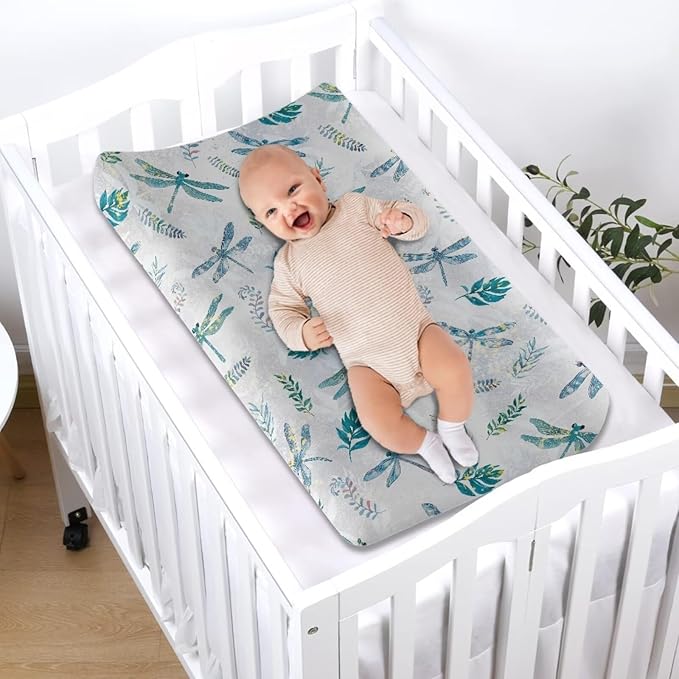Dragonfly Baby Changing Pad Cover Stretchy Changing Table Cover Breathable Nursery Pad Change Cover Fit 32"x16" Contoured Pad