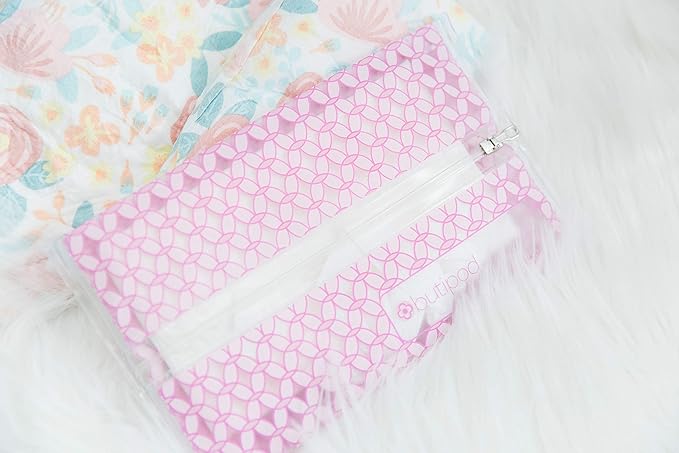Butipods Reusable Stay Moist Wet Wipe Pouch | Slim Case Travel Holder | Great for Hand and Face Wipes | Set of 2 (Blush Pink Tiles)