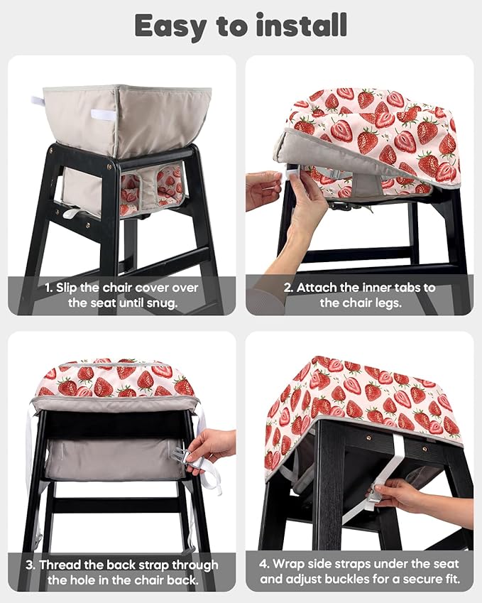 Mamatepe Baby High Chair Cover Restaurant with Strap Pads & 2-Point Harness - Machine Washable, Waterproof, Portable for Restaurant/Travel/Home - Fits High Chairs, Red Strawberry