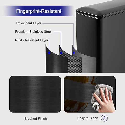 12 Gallon Kitchen Trash Can, Stainless Steel Trash Can with Removal Inner Bucket and Soft-Close Lid, Foot Pedal Trash Bin for Home Office, Narrow Place, 45 Liter, Shiny Black
