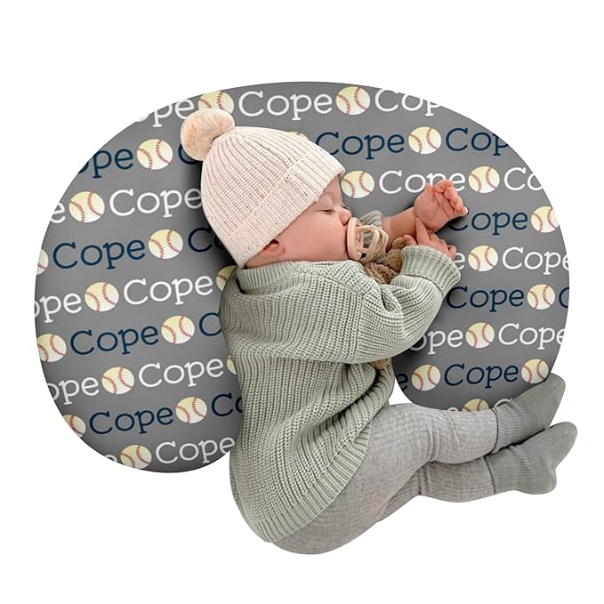 Baby Nursing Pillow Cover - Personalized Name Baseball Theme Breastfeeding U-Shaped for Bottle Feeding, Ultra Soft Comfortable Breastfeeding Pillow Cover for Infant Baby Boys and Girls
