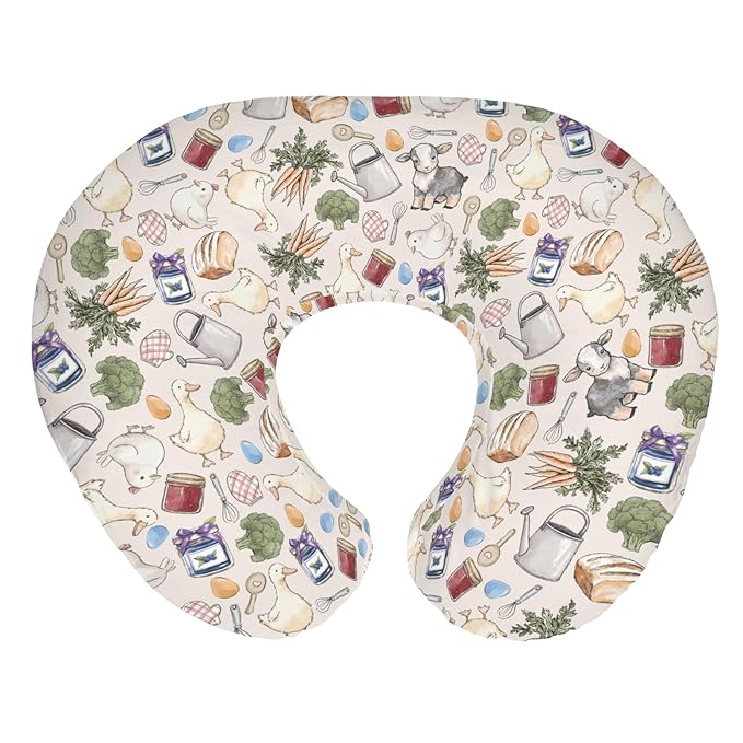 Homesteading Farm Nursing Pillow Covers for Boy Girl Lamb Duck Chick Eggs Bread Vegetable Nursing Pillow Slipcovers for Breastfeeding Pillows Retro Farm Life Soft Stretchy Cover for Newborn Infant