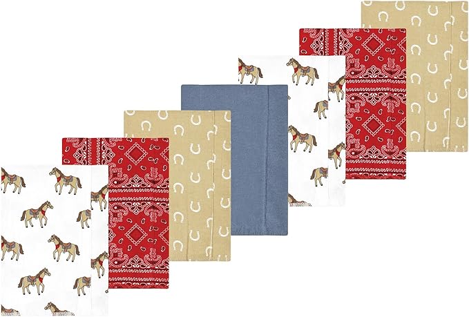 Luvable Friends Hudson Baby Flannel Burp Cloths 7pk, Western Cowboy